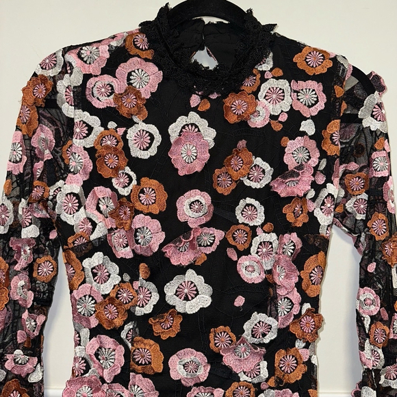 French Connection Lace Astrida 3D Embroidered Floral Mod XS Eur Black Size 4 US - Picture 2 of 16